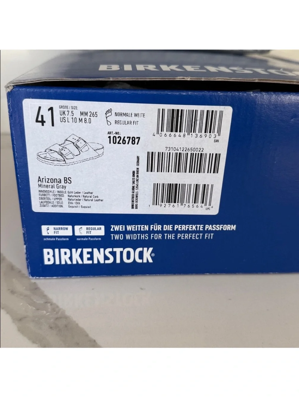 Birkenstock Arizona Exquisite Leather Sandals in Mineral Gray size 41 NEW